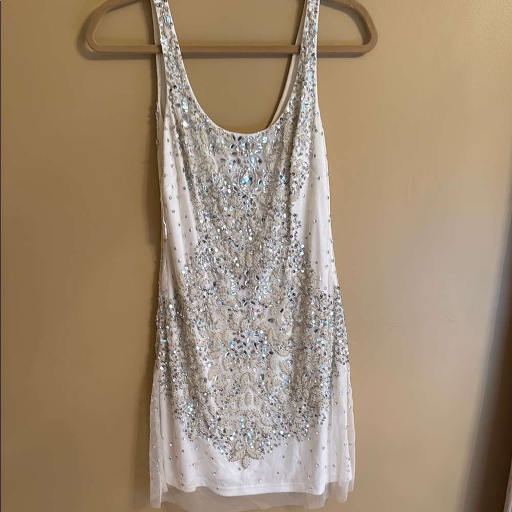 Adrianna Papell White Sequin Mini Dress